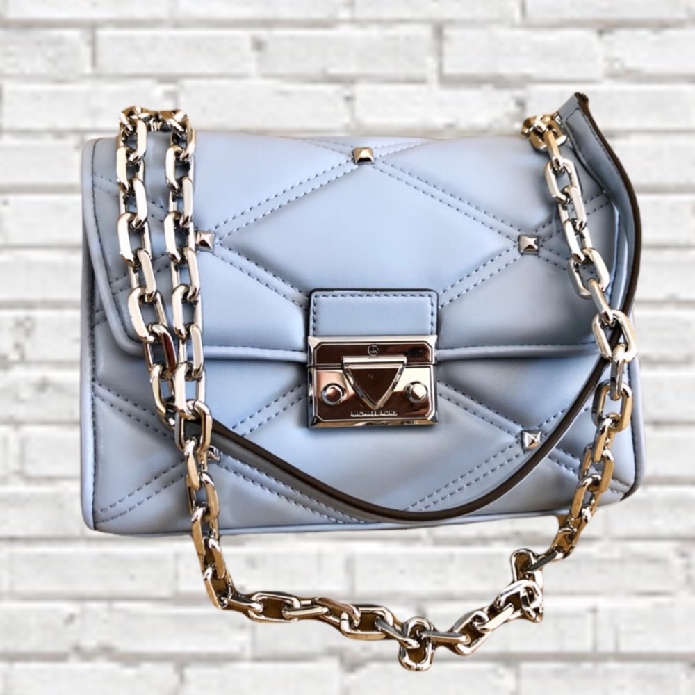🎉HP🎉MICHAEL KORS • Serena Leather Studded Shoulder Bag & Coinpurse • Pale Blue - Picture 2 of 10